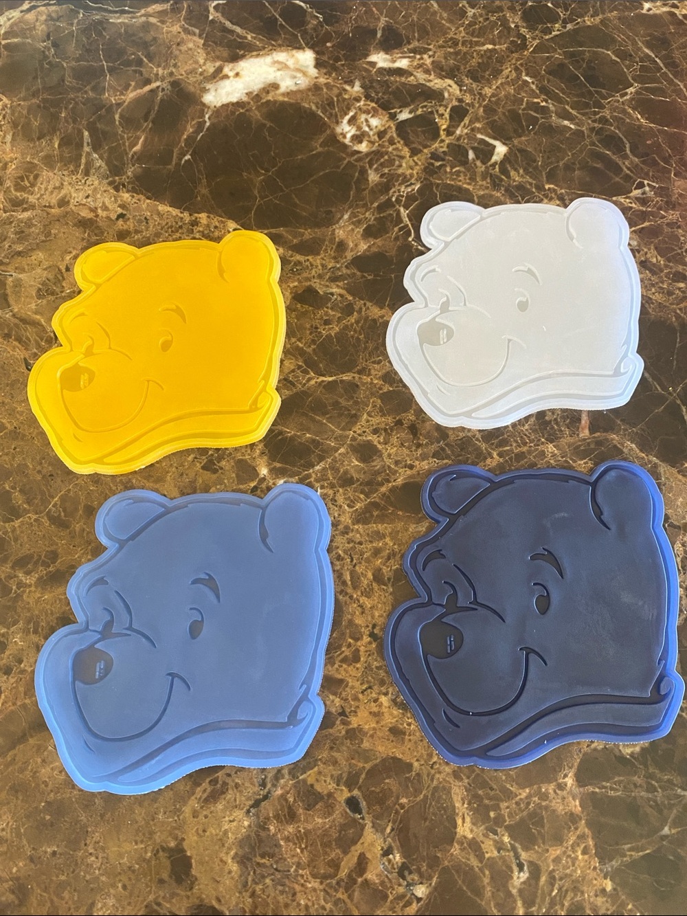 Winnie-the-Pooh Face Coasters- Yellow, White, Light Blue, Navy